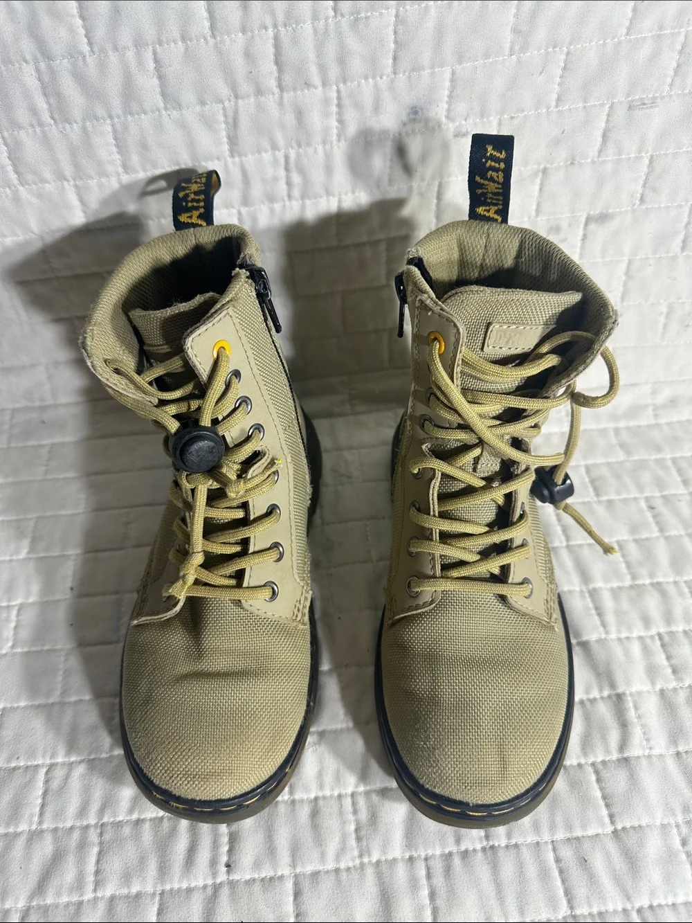 Doc Martens Combs Kids Beige Canvas Lace-Up Boots with Side Zip